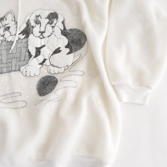 Vintage White Grey Dog Cat Christmas Puff Print Pullover Mock Neck Sweater L - Picture 6 of 12